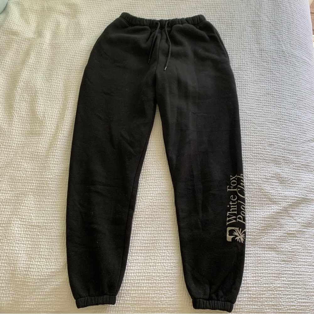 white fox black sweatpants